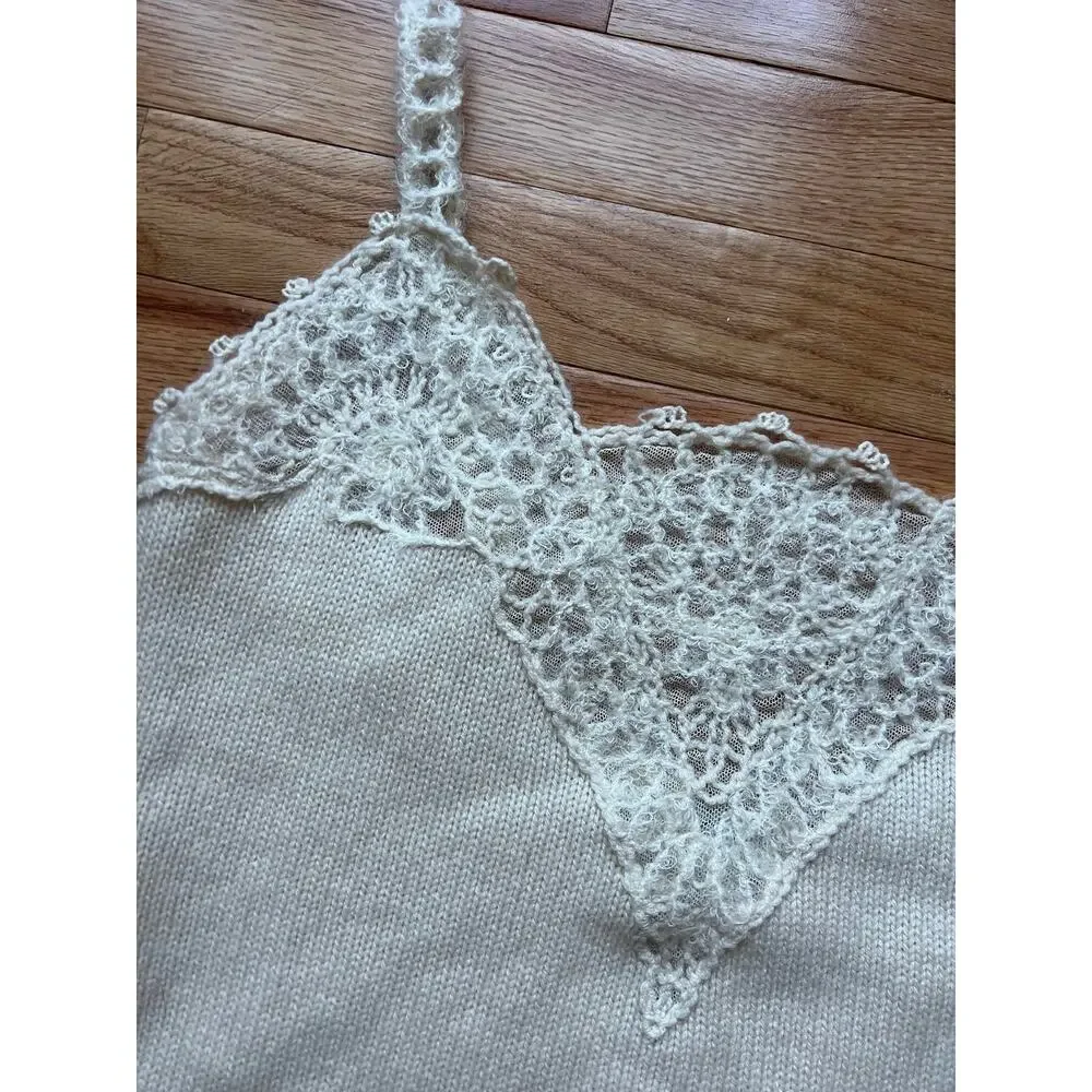 2006 Chanel Knit Cashmere Lace Cream Tank Top